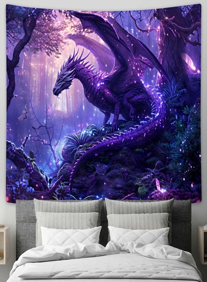 MERCHR Purple Dragon Tapestry Medieval Fantasy Animal Cool Tapestry Wall Hanging for Bedroom Aesthetic, Psychedelic Magic Forest Tree Tapestries for Living Room Dorm Decor 60x40 Inch - Image 3